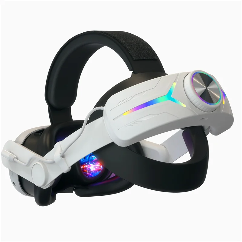 Элитный ремешок на голову с RGB-подсветкой для Meta Quest 3, детали VR + аккумулятор 8000 мАч, удобный ремешок на голову, чистый белый цвет-BTFL