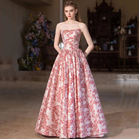 Pink Evening Dresses Lace up Flower Print Plus Size Vestido De Noiva Prom Party Dresses Vestido De Noiva Customized