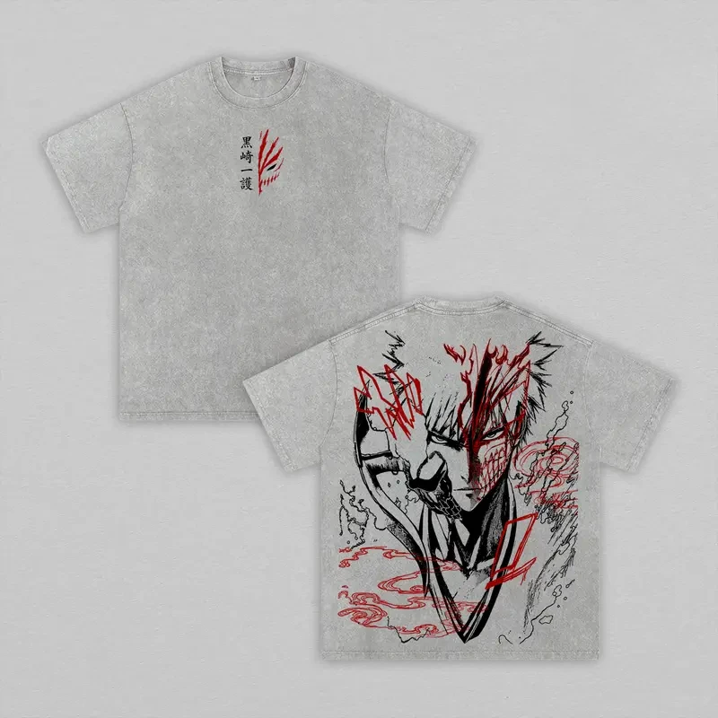 BLEACH Kurosaki Ichigo Graphic Tshirt Men Women Clothing Short Sleeve Cotton T-shirts Washed Tee Harajuku Male Oversized T Shirt