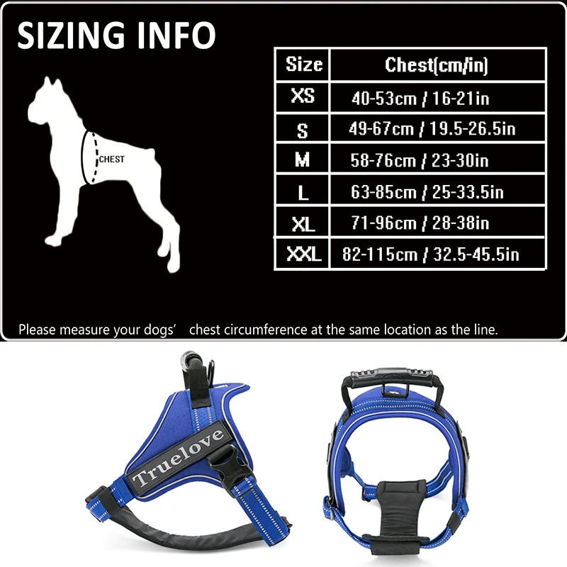 Truelove Dog Harness No-Pull Reflective Stitching Night Visibility Outdoor Adventure Big Dog Harness Match Puppy Vest TLH5753