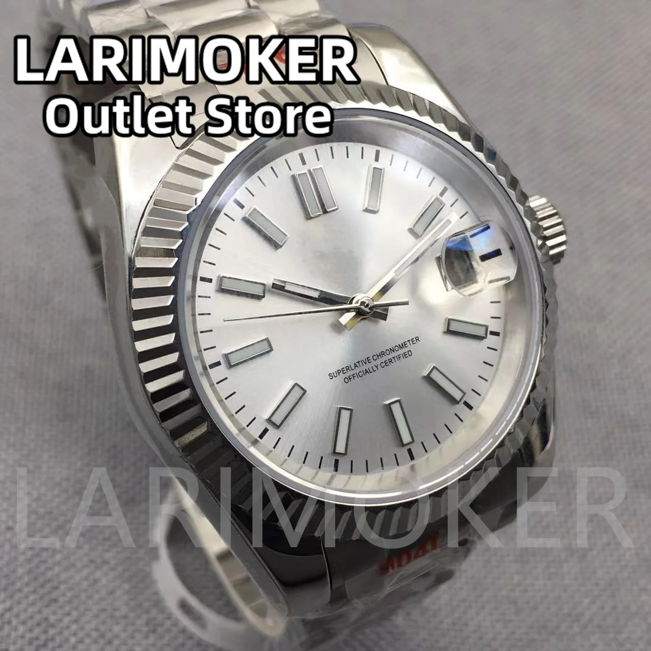 LARIMOKER 39mm Fluted Bezel Watch For Men NH35 White Dial Sapphire Glass Luminous Hand Screw Crown Watch
