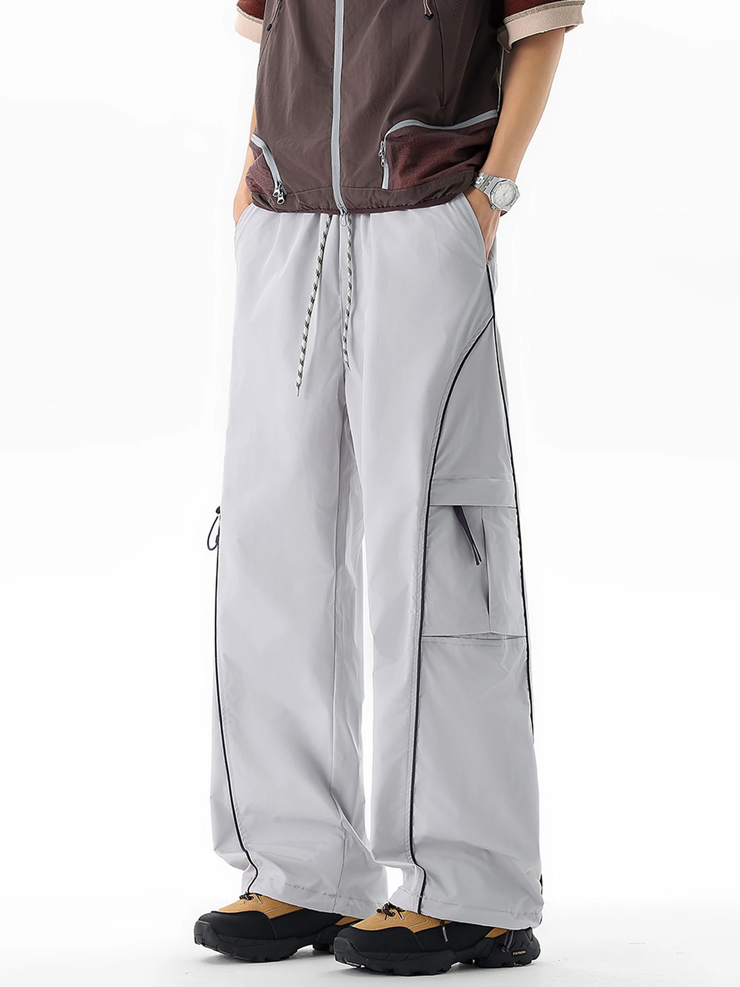 

Casual Outdoor Sports Windbreaker Pants Men's Vintage Loose Wide Leg Versatile Casual Trousers Multi-ket American Trendy B...