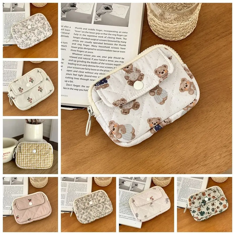 Stripe Floral Coin Purse Large Capacity Korean Style Small Makeup Lipstick Bag Flower Card Holder Mini Canvas Storage Bag