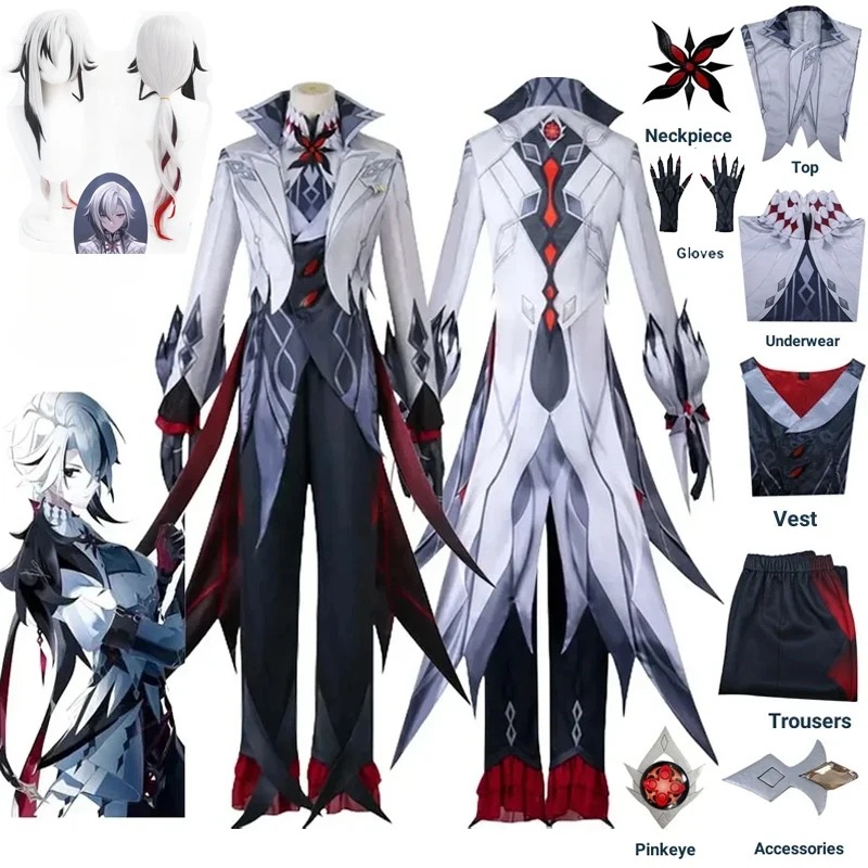 

Harlequin Knave Cosplay Costume Wigs Genshin Impact Fatui The Knave Harlequin Uniform Eleven Fatui Harbingers Arlecchino Outfit