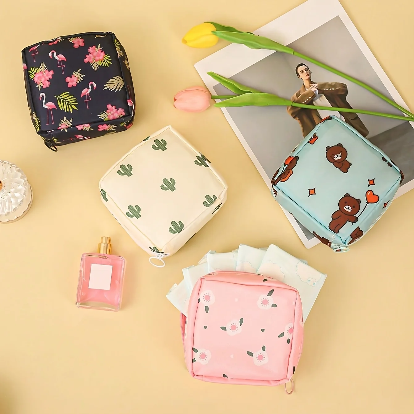 Bohemian Oxford Sanitary Pad Storage Bag Zipper Multifunctional Travel Cosmetic Pouch For Women Girls Christmas Gift