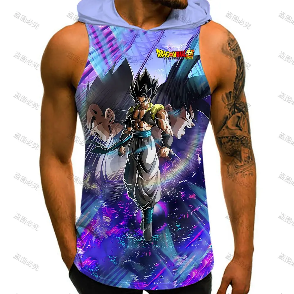 Dragon Ball Z Hip Hop Gym Vest With Hood 2024 Man Sleeveless Shirt Anime Y2k Clothes New Goku Fashion Men\'s T-shirts Clothing