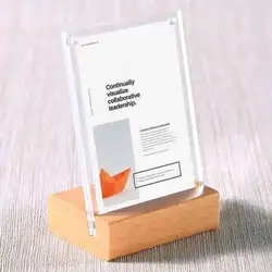 7x10cm Acrylic Frame Wood Desk Sign Stand Rack Name Card Holder Merchandise Picture Price Tag Display Stand Wooden Photo Frame