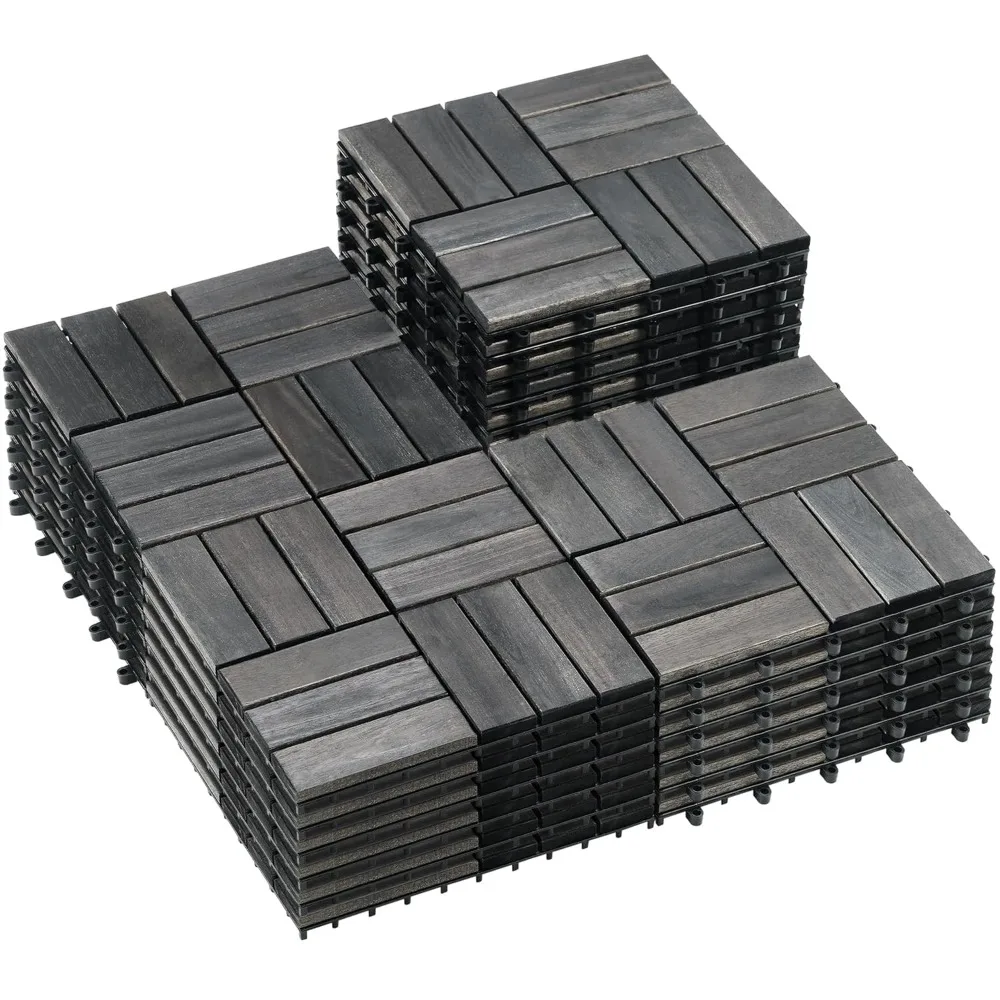 

27 PCS Solid Acacia Wood Interlocking Patio Deck Tiles - 12" x 12" Indoor Outdoor Waterproof Flooring for Balcony, Customized