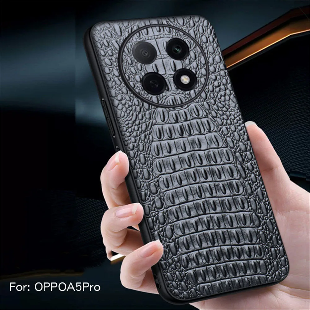 

Genuine Cowhide Leather Crocodile Case For OPPO A5 Pro Matte Armor Back Cover