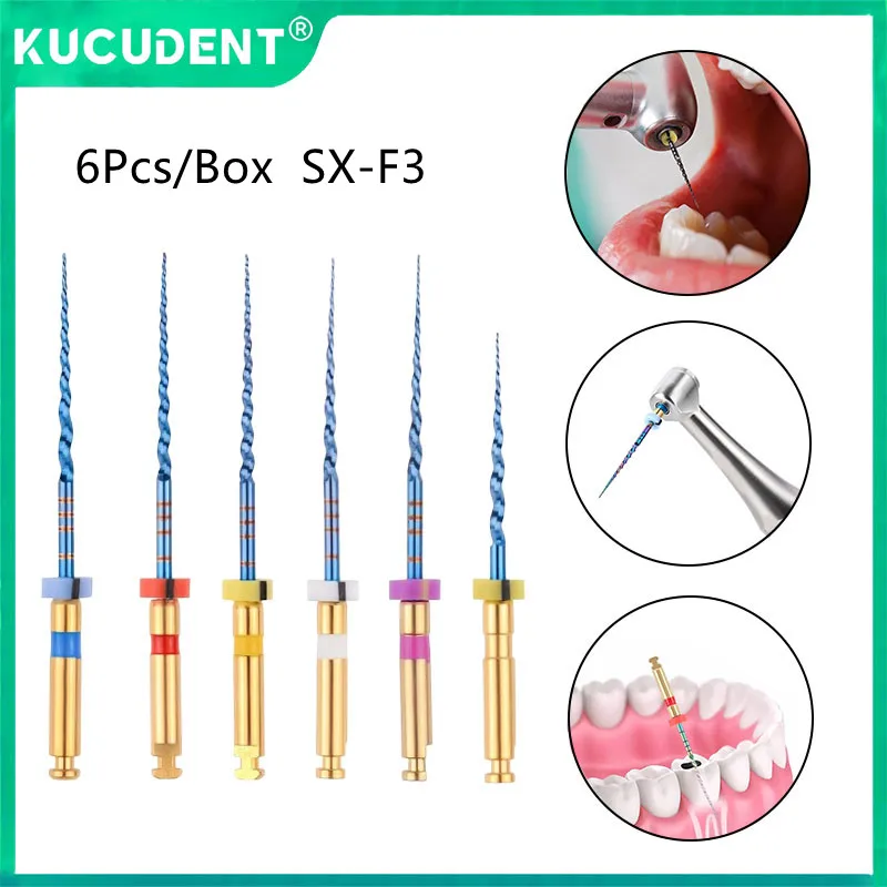 

6Pcs Dental Root Canal File Endo Rotary Super Files Golden Endodontic Files Engine Nickel Titainium Heat Activated Dentistry
