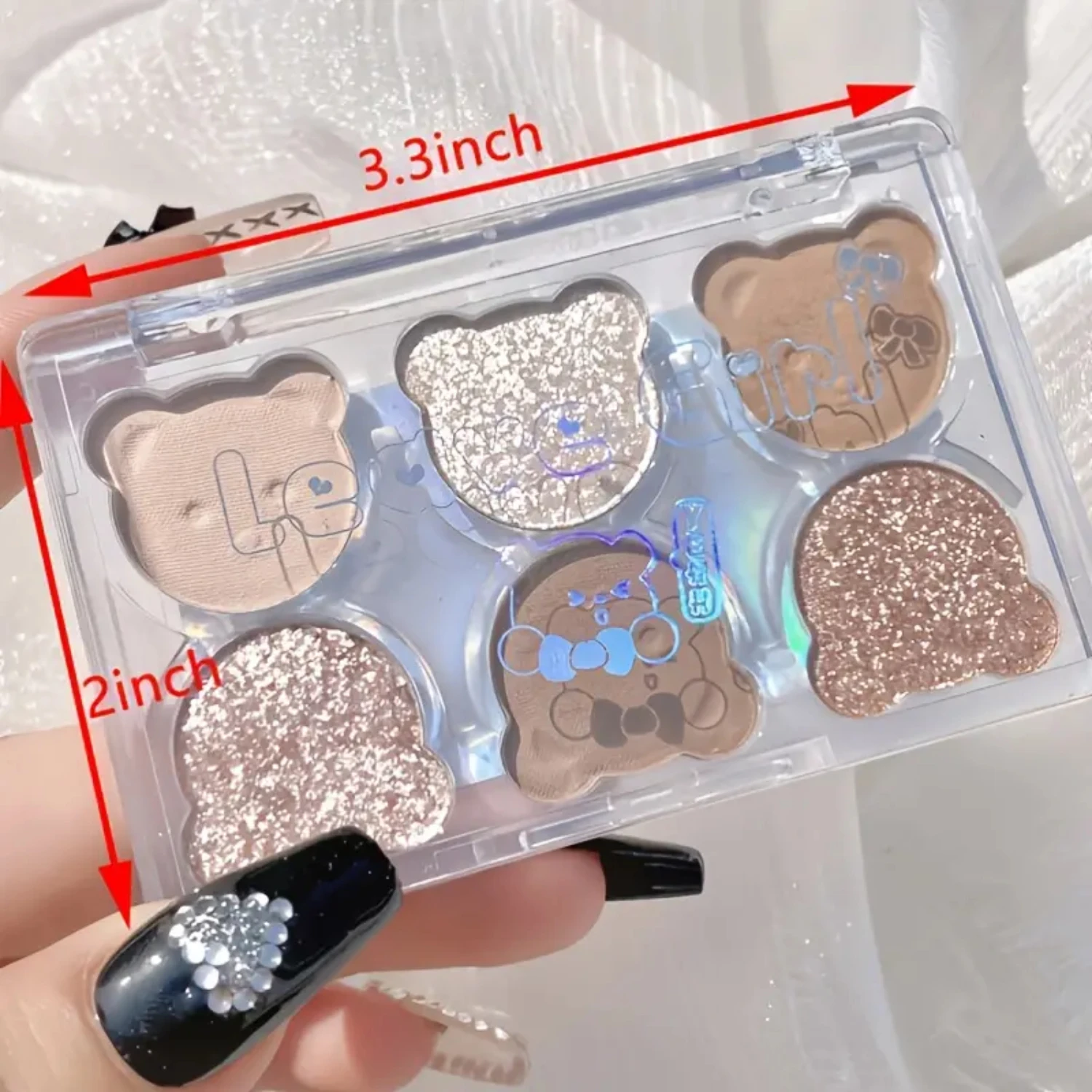 Bright 6 สีติดทนนาน Shiny Glitter อายแชโดว์ Contouring Powder ถาด - Bear Plate Eye Shadow Palette สําหรับหญิง, 6 in 1