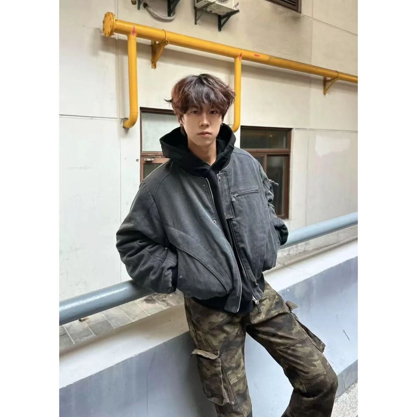 

Мужская бейсбольная куртка из канваса в стиле урбан-шик для молодежи, с декоративной молнией, из полиэфирного волокна, в американском рабочем стиле