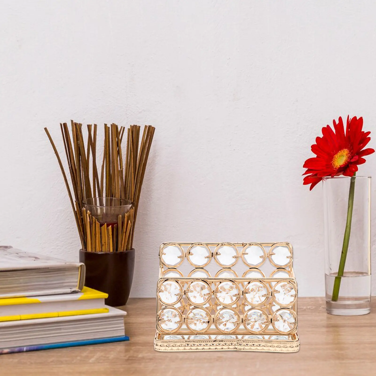 

Металлическая подставка для визиток с кристаллами, маленький настольный органайзер, держатель для офисных карт, дисплей для нескольких визиток