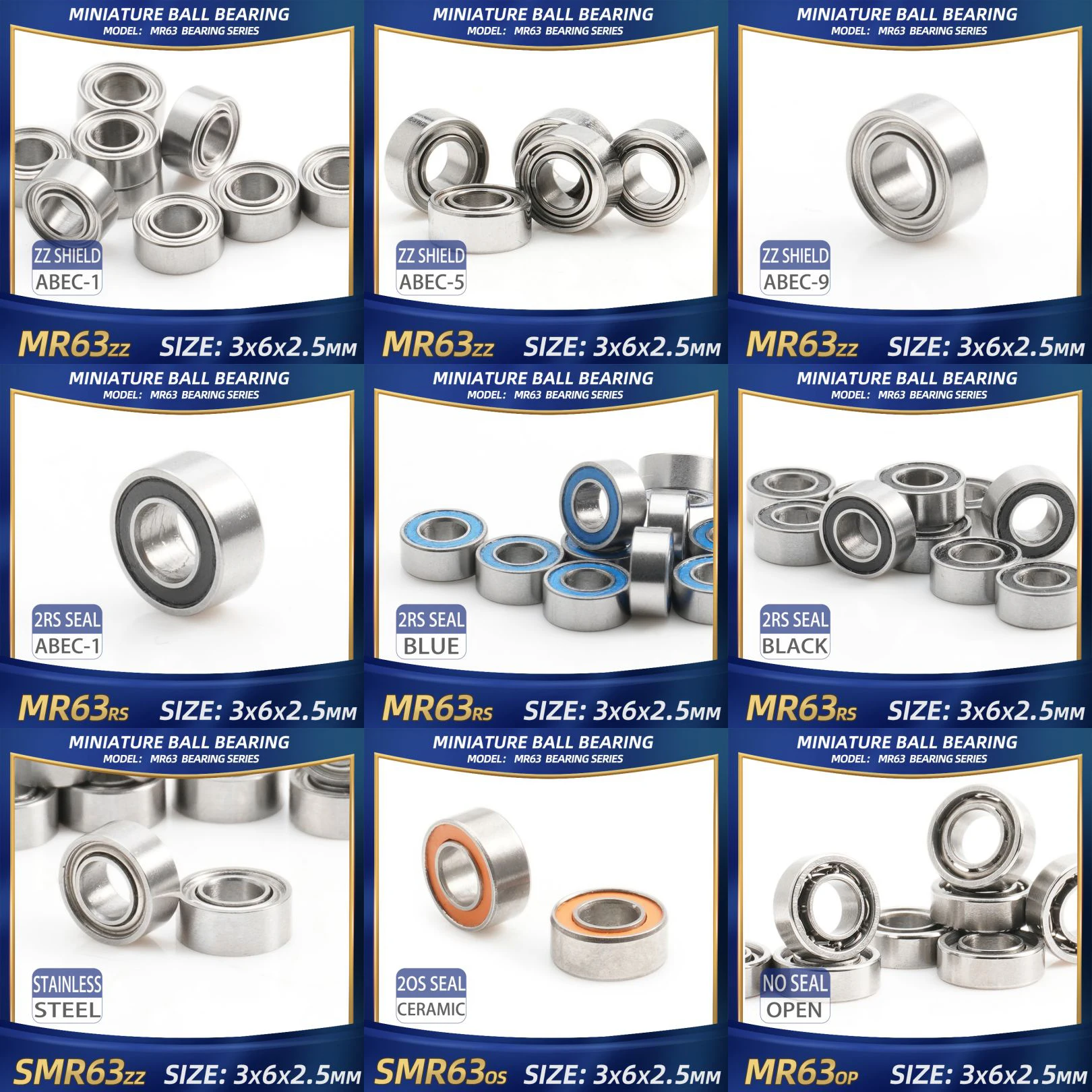 FUSHI MR63zz MR63 2rs 3x6x2.5 mm Miniature ball bearing 10PC For RC Motor MR63 open Stainless steel Hybrid ceramic ball bearing