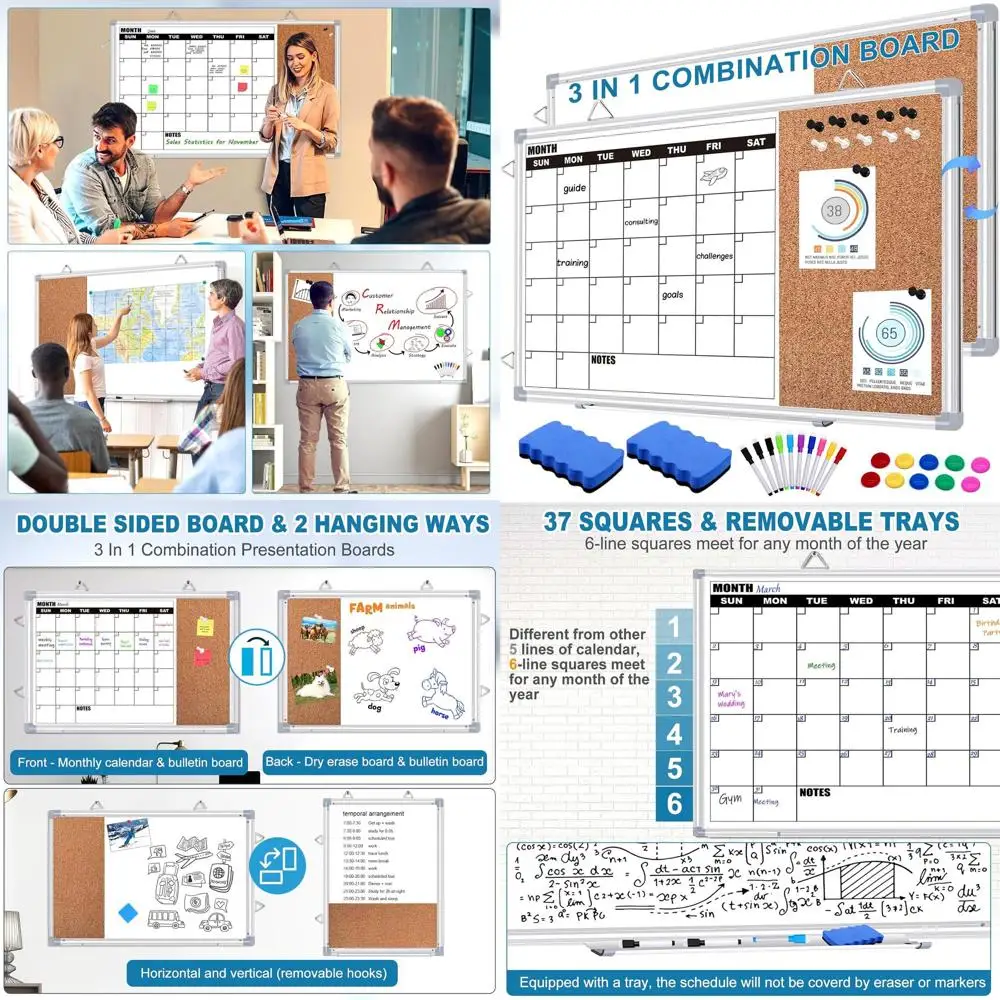 

Двусторонняя магнитно-маркерная доска-календарь 36x24 дюйма с перфорацией и магнитной поверхностью для дома, офиса, школы