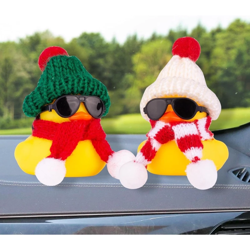Rubber Duck Car Ornaments Winter Duck Car Dashboard Decorations for Christmas Decor and Home Decorations with Mini Hat Scarf