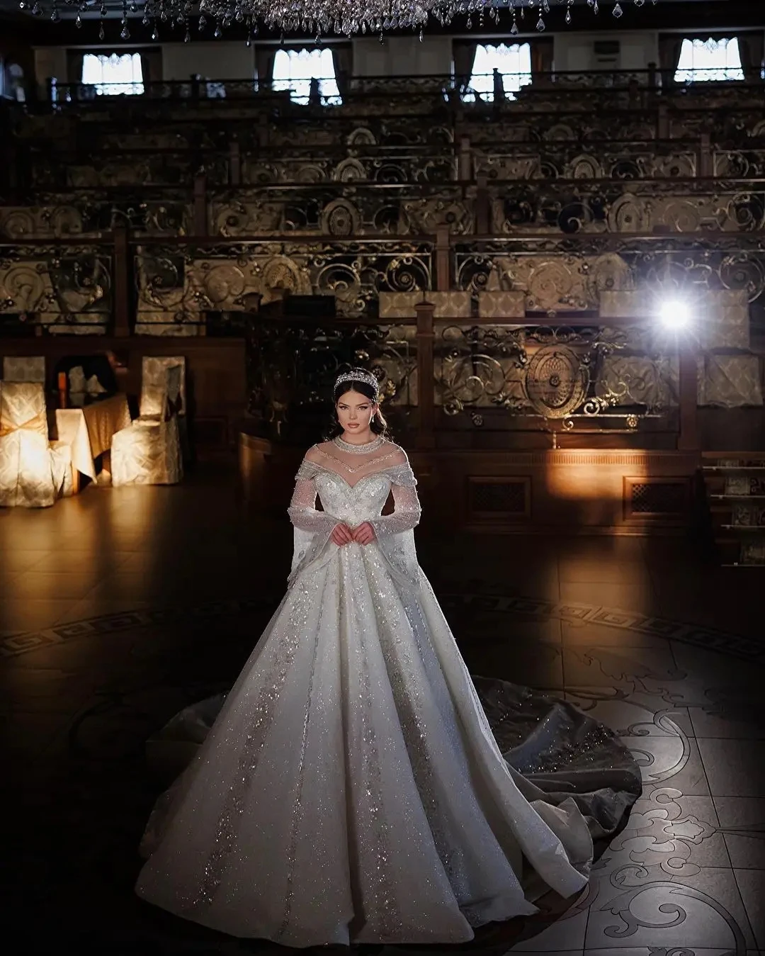 Vestidos De Novia De manga larga con apliques De cuentas, Vestidos De Novia De Princesa con lentejuelas, Vestidos De Novia hechos a medida