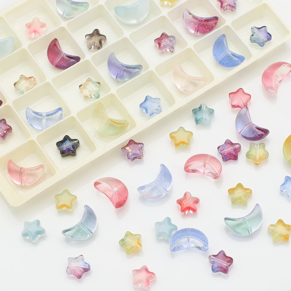 60 pçs cor gradiente misturada cristal de vidro estrela lua contas soltas artesanato para diy fazer jóias artesanal brinco colar acessórios