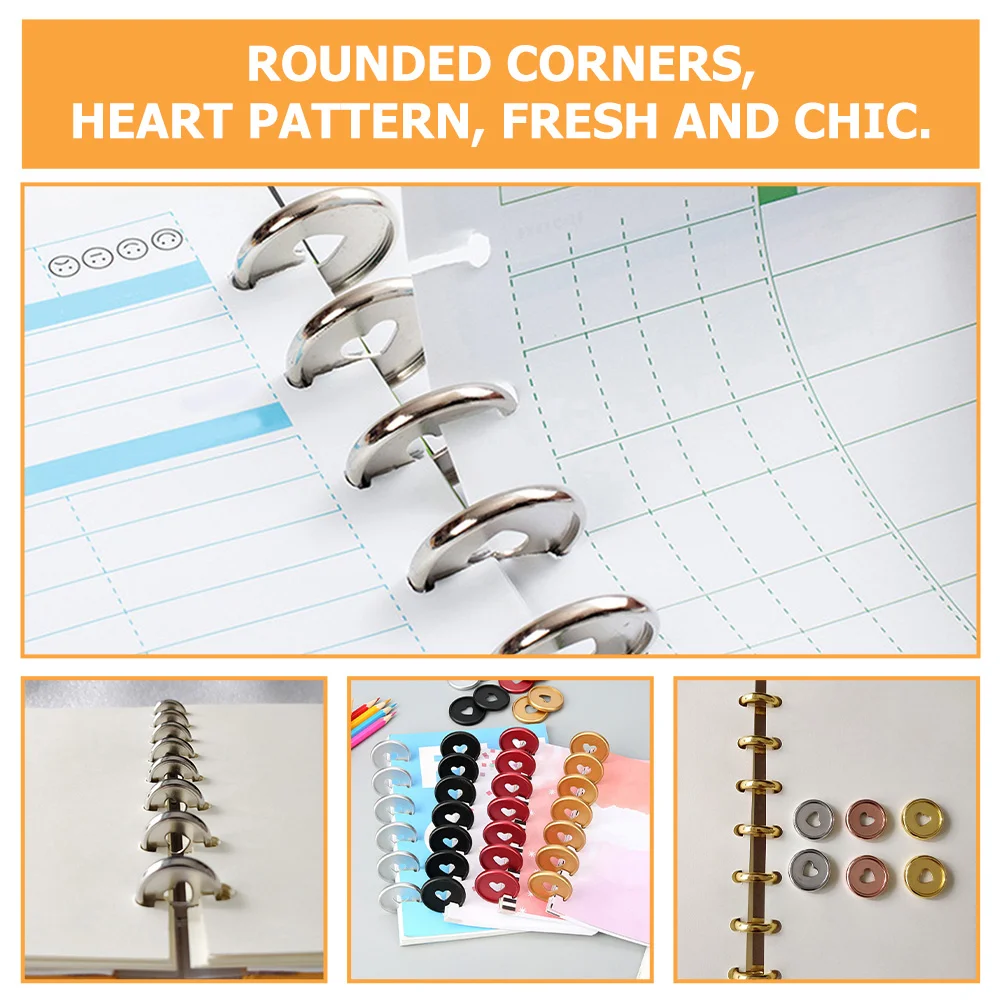 20 Pcs Heart Binding Buckle Notebooks Discs Loose-leaf Large Round Plate Design Silver Binder Abs Binders