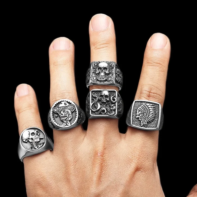 Multi Stil Gothic Schädel Ringe Edelstahl Mode Persönlichkeit Hip-hop Männer Ring Biker Party Charme Schmuck Geschenk Dropshipping – Detail 4