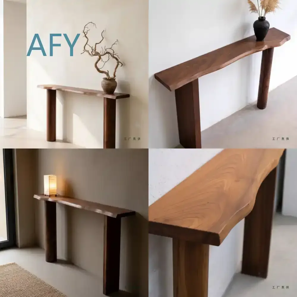 Wabi Sabi Style Natural Edge Wooden Console Table for Living Room Entryway Rustic Distressed Decorative Sideboard Wall