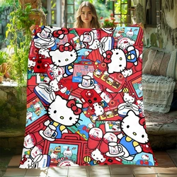 Cartoon Hello Kitty Sanrio Print Blanket Large Sofa Soft Warm Flannel Throw Blanket Bedroom,Camping,Outdoors,Picnic blankets.