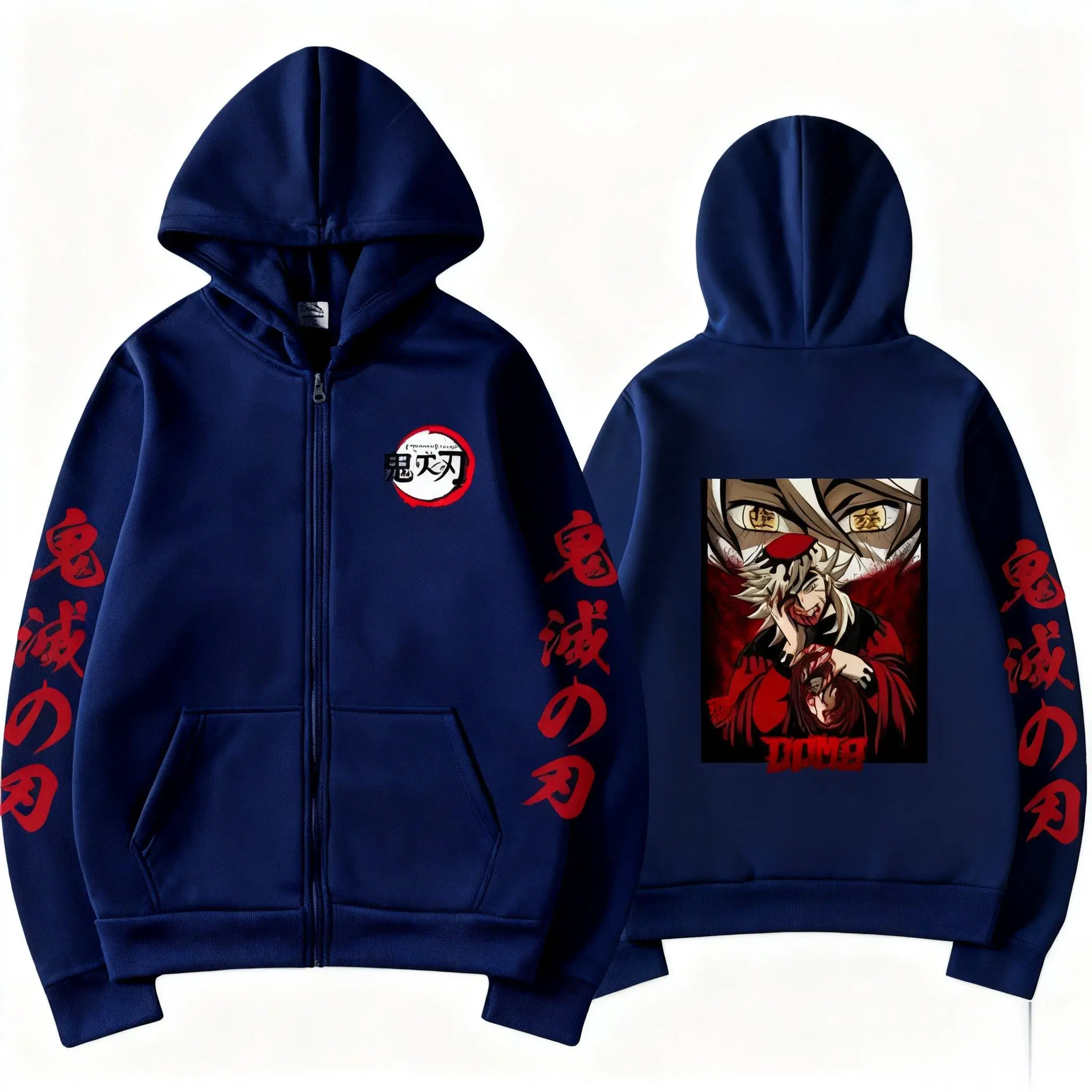 Autumn Winter Anime Zipper Hoodie Jacket Demon Slayer Men Women Oversized Casual Streetwear Sweatshirt Graphic Print Y2k Clothes