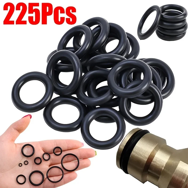 225pcs O-Ring Kit: Durable Rubber Seals for Automotive & Machinery, Ideal for Plumbing - Oil & Water Resistant, Assorted Sizes