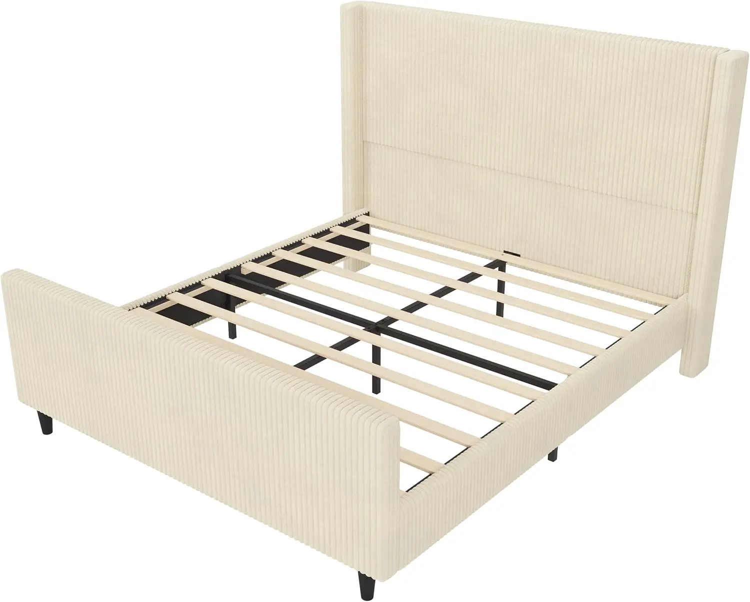 إطار سرير سروال قصير مع لوح رأسي طويل القامة 50.7 بوصة وشريط عمودي مع لوح قدم مرتفع ومنصة منجدة لغرفة النوم N