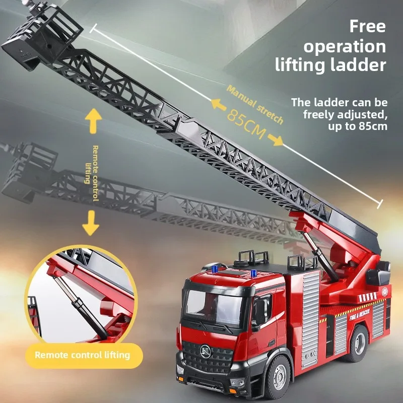 22ch rc caminhão de bombeiros com escada aérea rc luz led efeito sonoro rc motor de incêndio spray água fogo sprinkler caminhão brinquedos carro rc