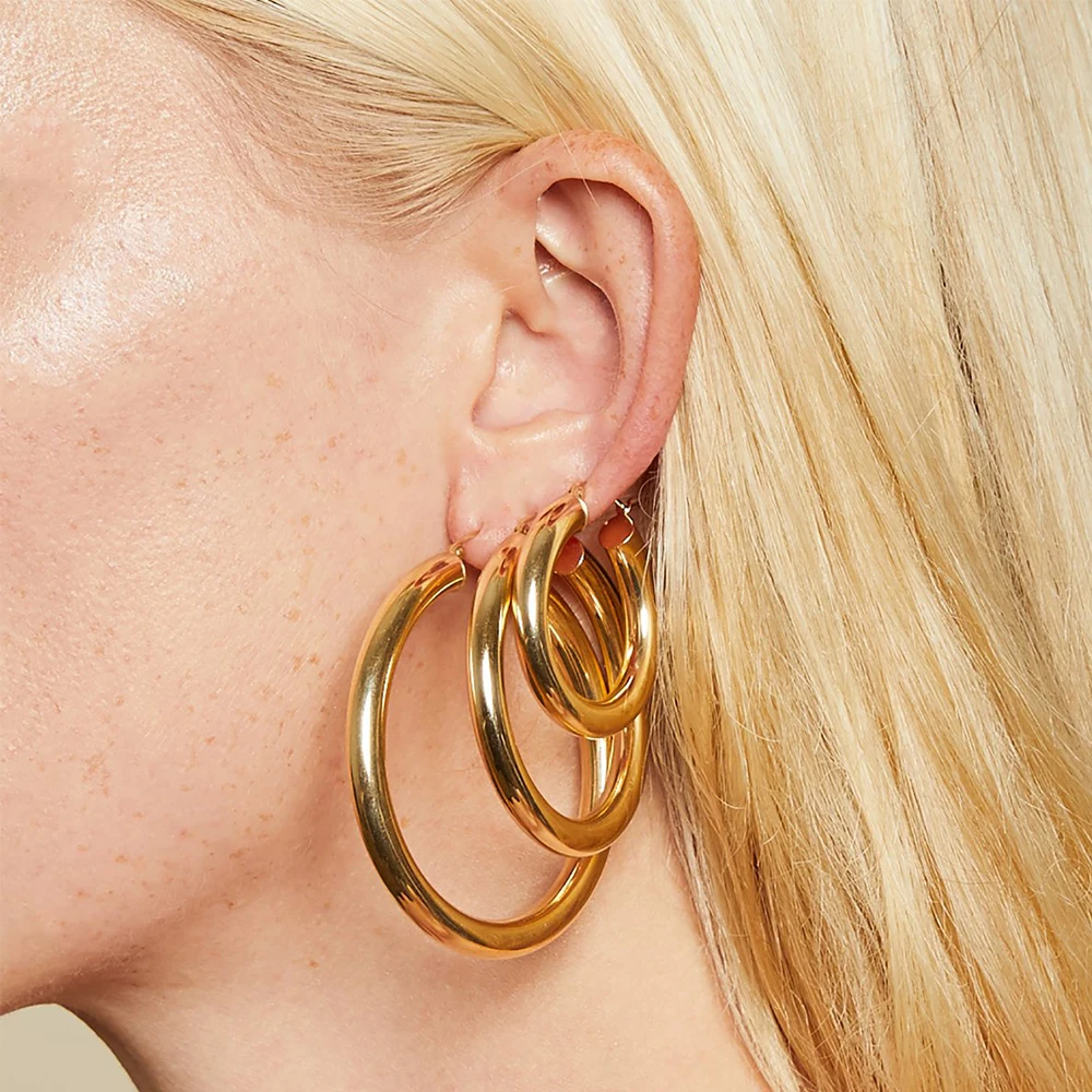 eManco Simple Exaggerated Round Hoop Earrings Geometric PVD Gold Plated Stainless Steel Women\'s Accessories Wholesale