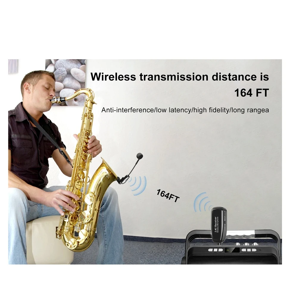 

ABVL-Saxophone Wireless Microphone System,2.4G Transmitter & Receiver For Wind Instruments,164FT Range,Plug & Play