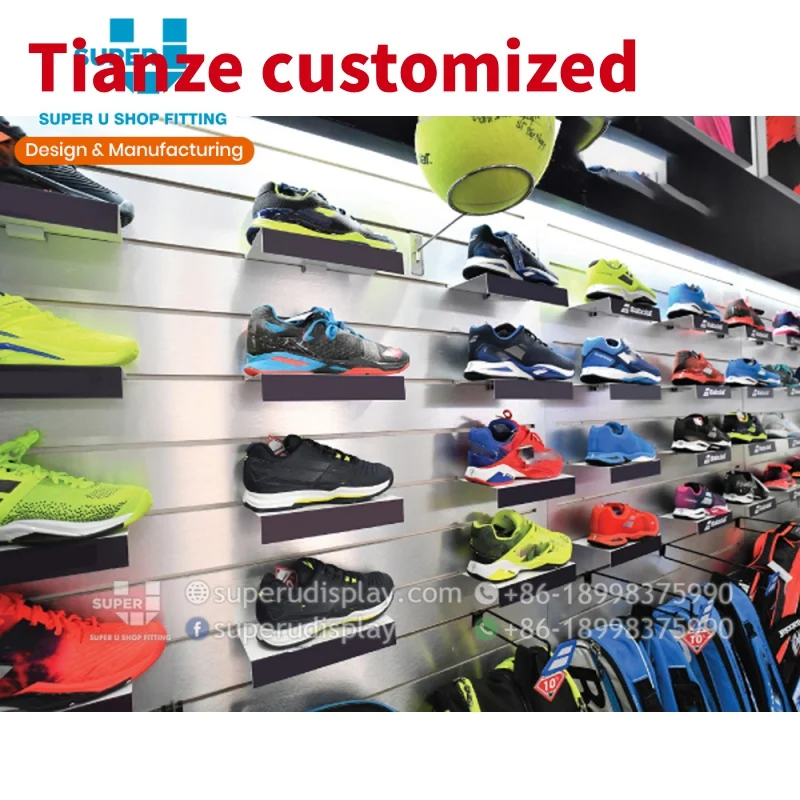 (customized)Sport Tennis Shops Interior Decoration Customized Design Latest Design Sports Tennis Sport Shoes Wall