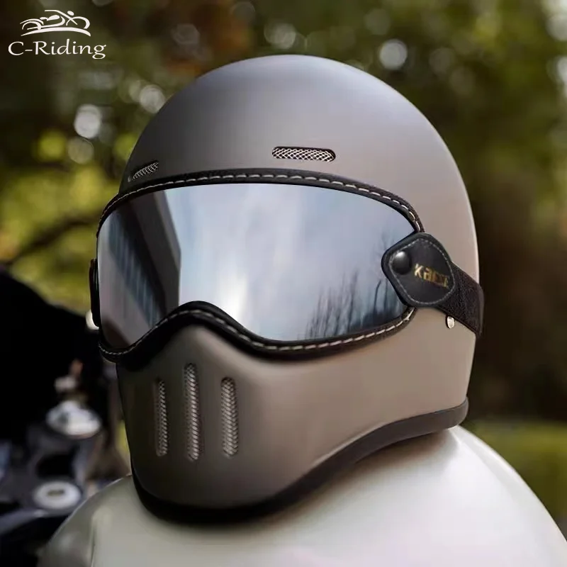 Casco De Moto Unisex, carcasa De fibra De vidrio Thompson, cara completa, Vintage, con visera, aprobado por Dot