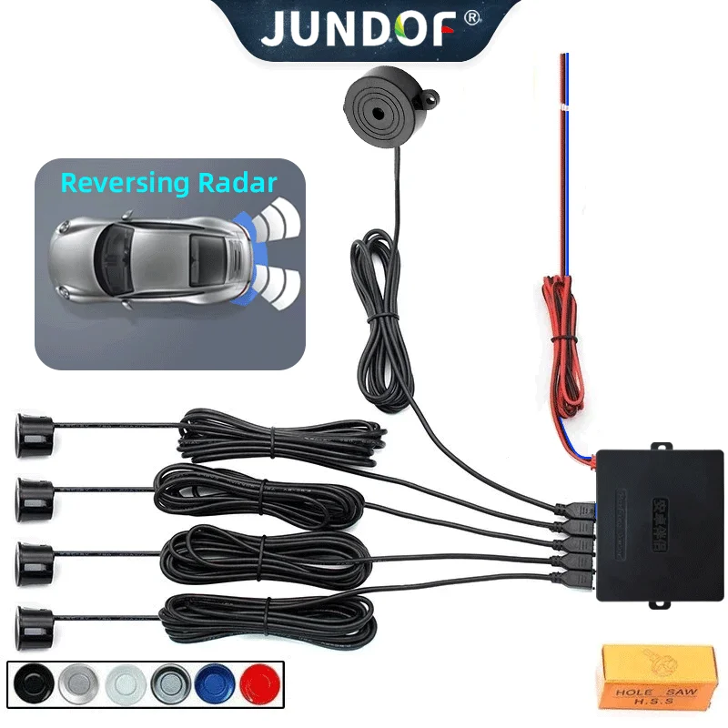 

Jundof датчик парковки автомобиля Assistant Parktronics 4 черный/серебристый/белый 20 мм плоские датчики обратный радар звук зуммер звук сигнализации