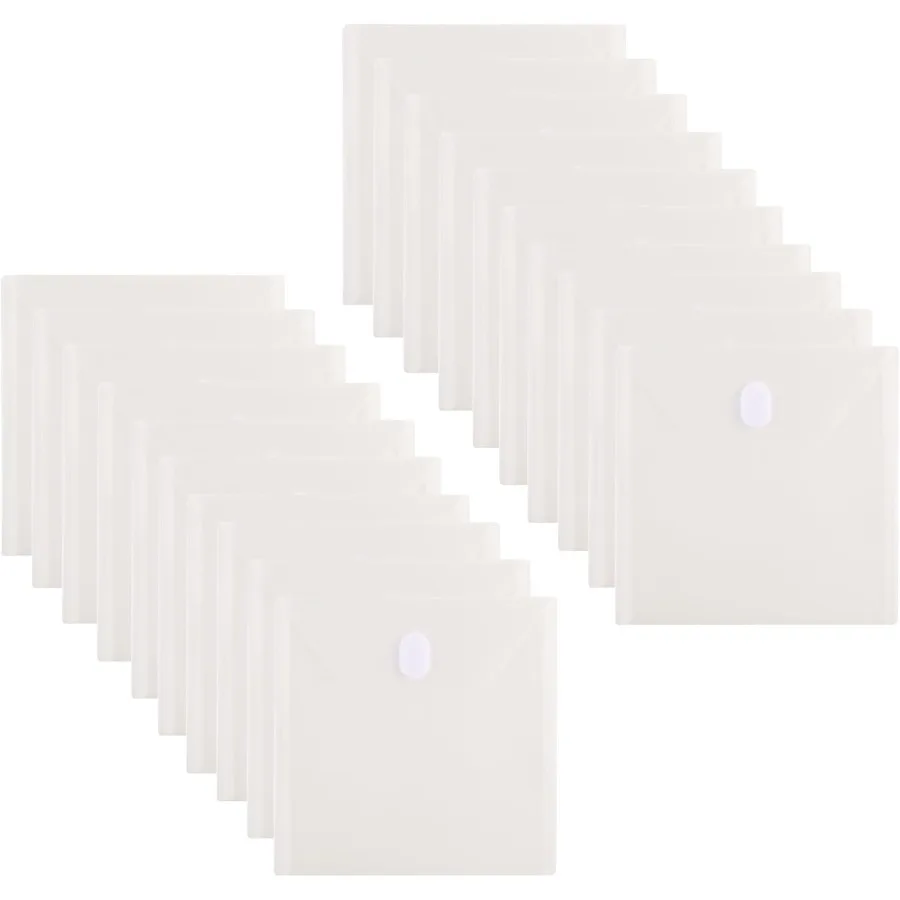 Buste quadrate in plastica trasparente da 7 x 7 supporti per riporre lo steil fustellati, confezione da 20 con chiusura ad anello a gancio