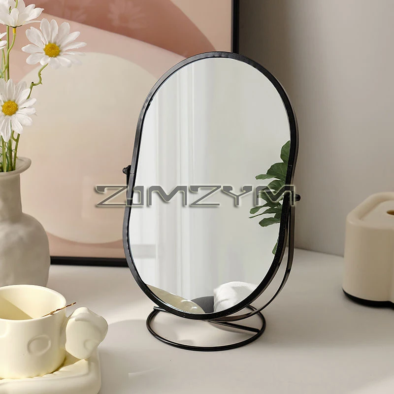 1Pc 360° Rotating Makeup Mirror Metal Standing Mirror  Desk Standing Hairdressing Mirror For Bedroom Bathroom Decor