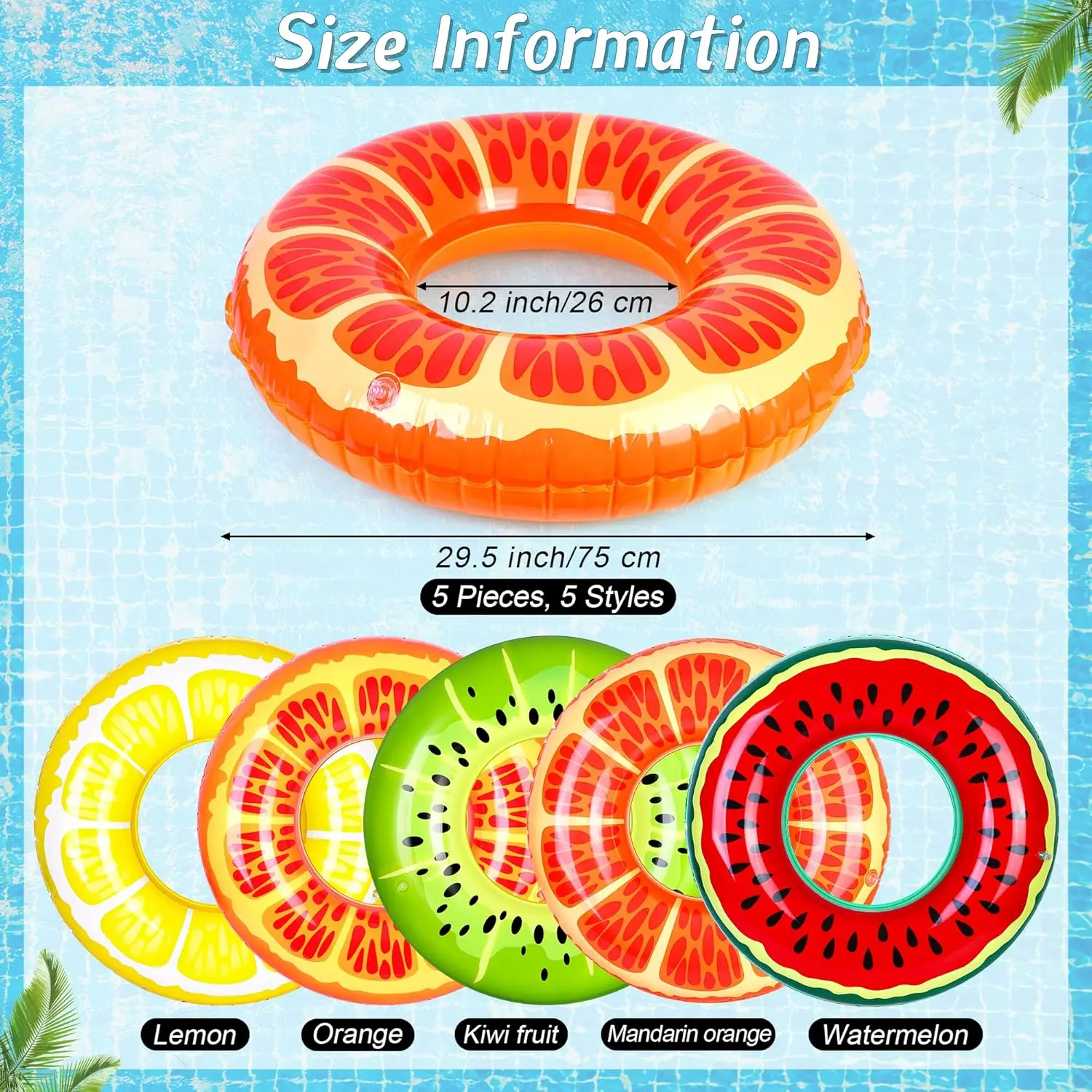 5 piezas flotadores inflables para piscina 29,5 pulgadas tubos de natación anillos frutas anillos de natación playa grande natación juguetes acuáticos para verano Outd