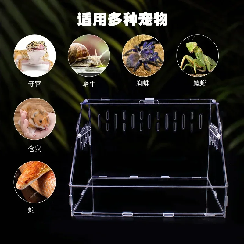 Acrylic Transparent Reptile Terrarium Breeding Box Turtle Cage Nano Arboreal Tarantula Enclosure Dearded Dragon Reptiles Habitat