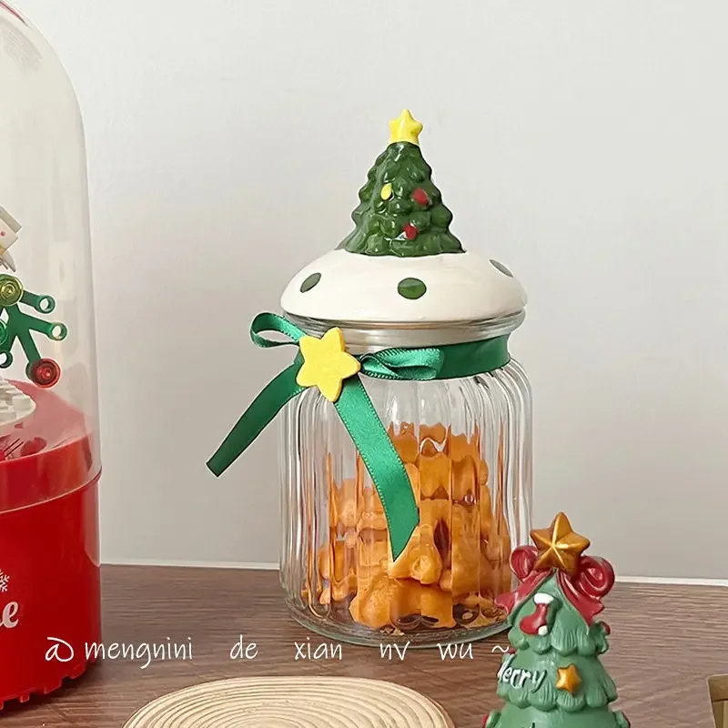 Christmas Sealing Jar Food Cute Glass Candy Bottle Storage Glass Jar Miscellaneous Candy Snacks Storage Santa Claus Storage Jar