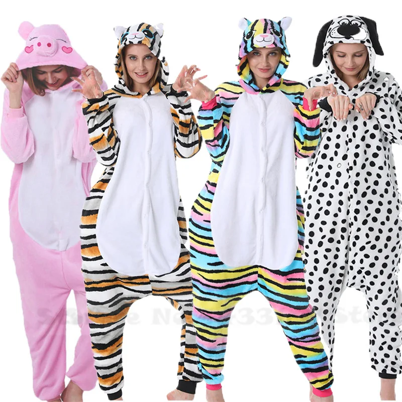 Kids Adult Kigurumi Jumpsuits Pajamas Animal Unicorn Cartoon Flannel Hooded Onesies Sleepwear Women Halloween Cosplay Costumes