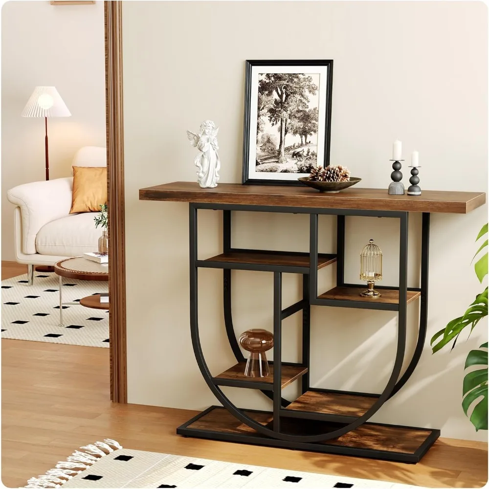 طاولة وحدة التحكم الحديثة للمدخل مع مساحة تخزين: طاولات أريكة خشبية مقاس 41.3 بوصة لغرفة المعيشة - مكتب مزرعة ضيق لـ ho #4