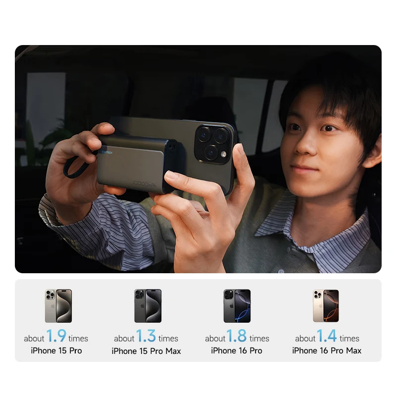 باور بانك CUKTECH 10000 33 وات ماكس كابل مدمج PD PPS UFCS شحن سريع لهاتف آيفون 16 وشاومي 15 وسامسونج