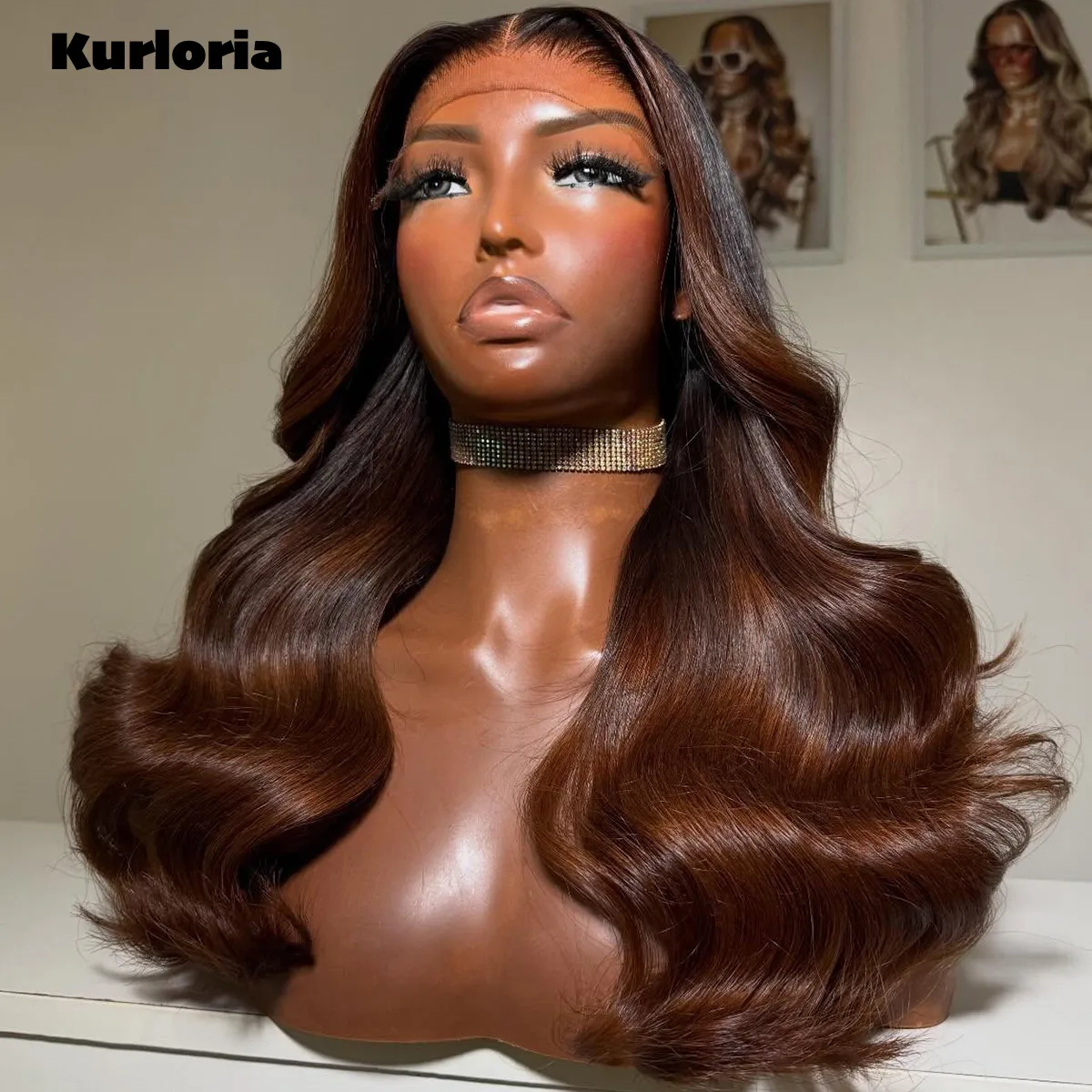 Ombre Highlights Brown 450 Density 100% Human Hair Ready to Wear Wigs 13x6 HD Transparent Lace Frontal Drawstring Glue-Free Wig