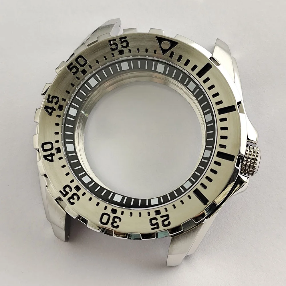 Caixa de relógio 44mm caixa mecânica modificada nh35nh36 vidro safira adequado para movimento nh35anh36 pulseira/caixa de aço inoxidável