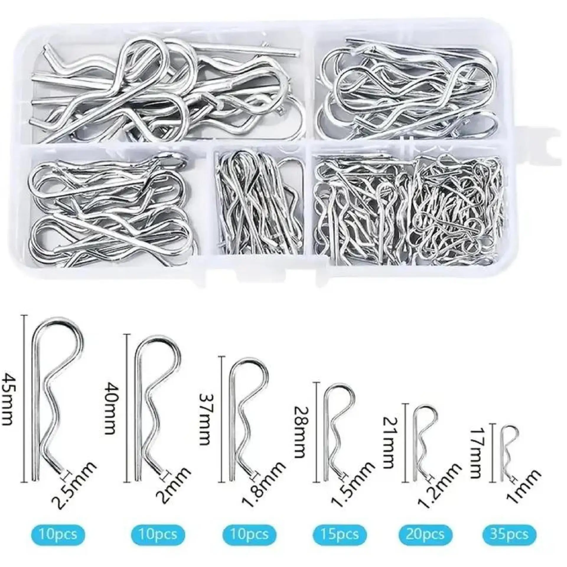 50/100pcs 2mm Galvanized R-Shaped Spring Connectors Various Sizes Wave Hairpins