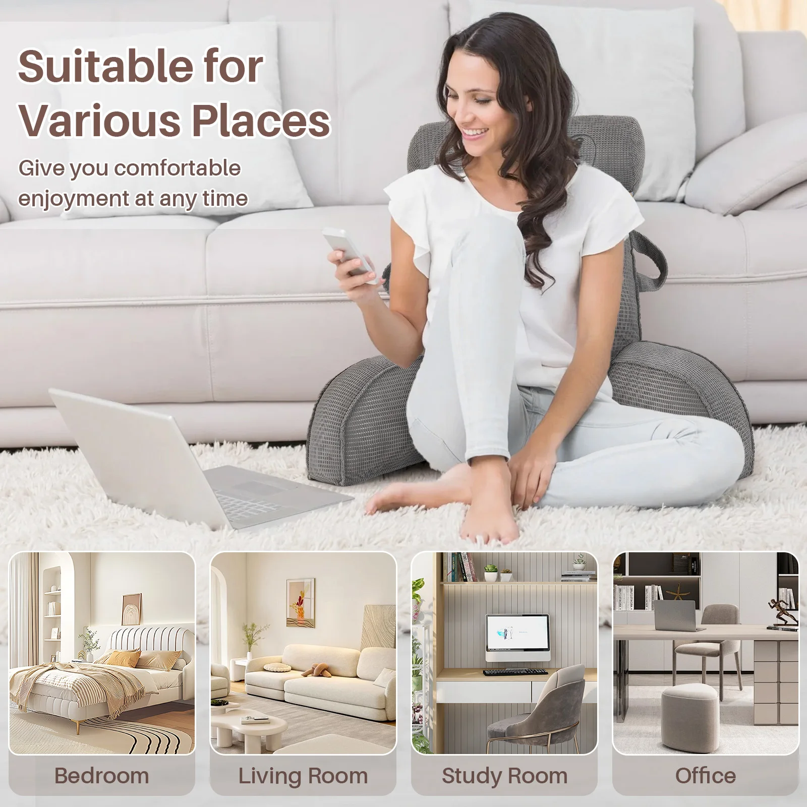 Lesekissen für Bett und Sofa mit abnehmbarem Bezug - Rückenkissen fürs Bett - Memory-Schaum-Lesekissen mit Armlehne, ideal zum Lesen, Fernsehen, Entspannen oder als Rückenstütze – Detail 11