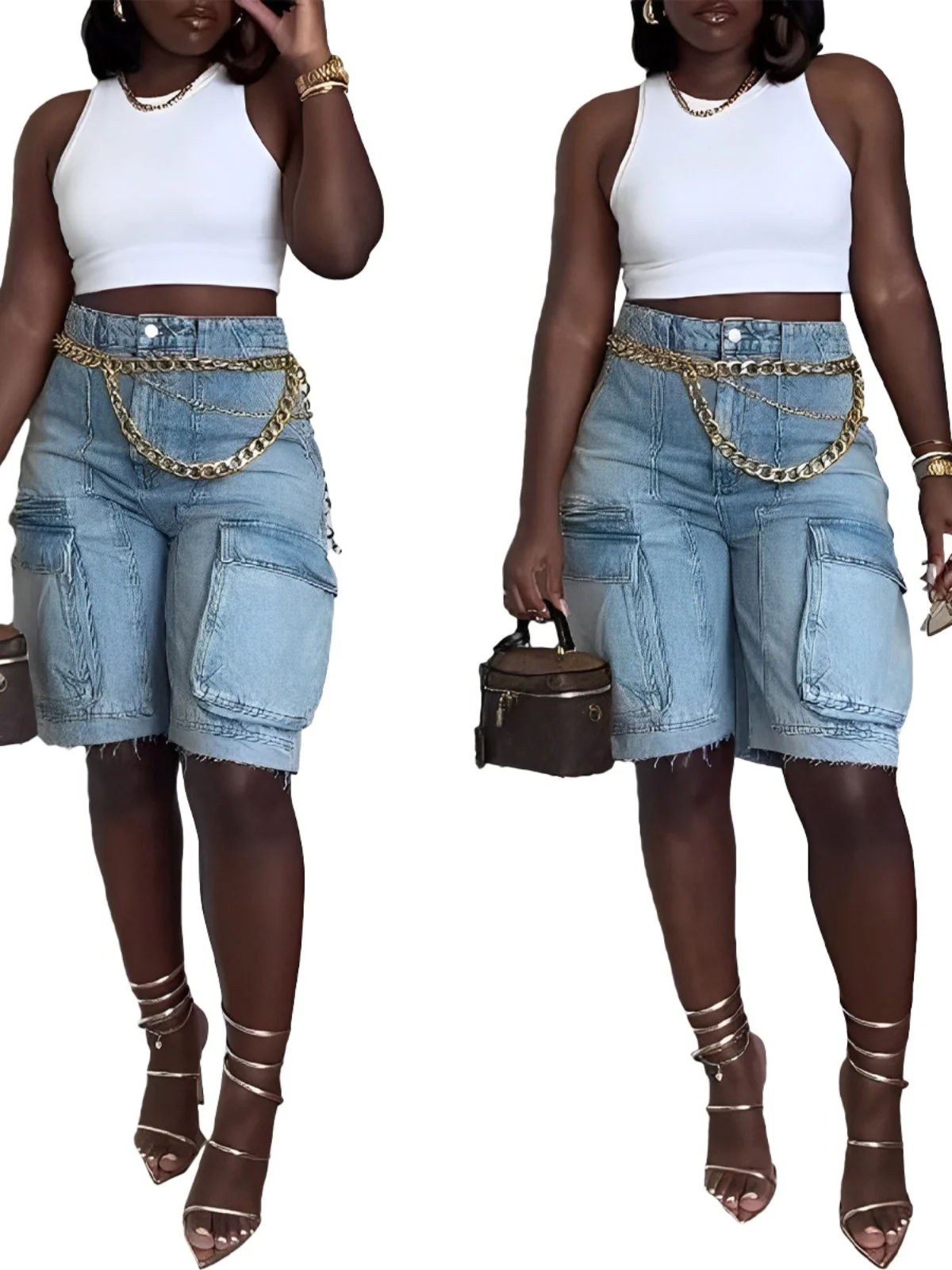 

Модные рваные джинсовые шорты-карго женские с высокой талией, длиной до колена, в уличном стиле, из денима, для работы, летние, модные