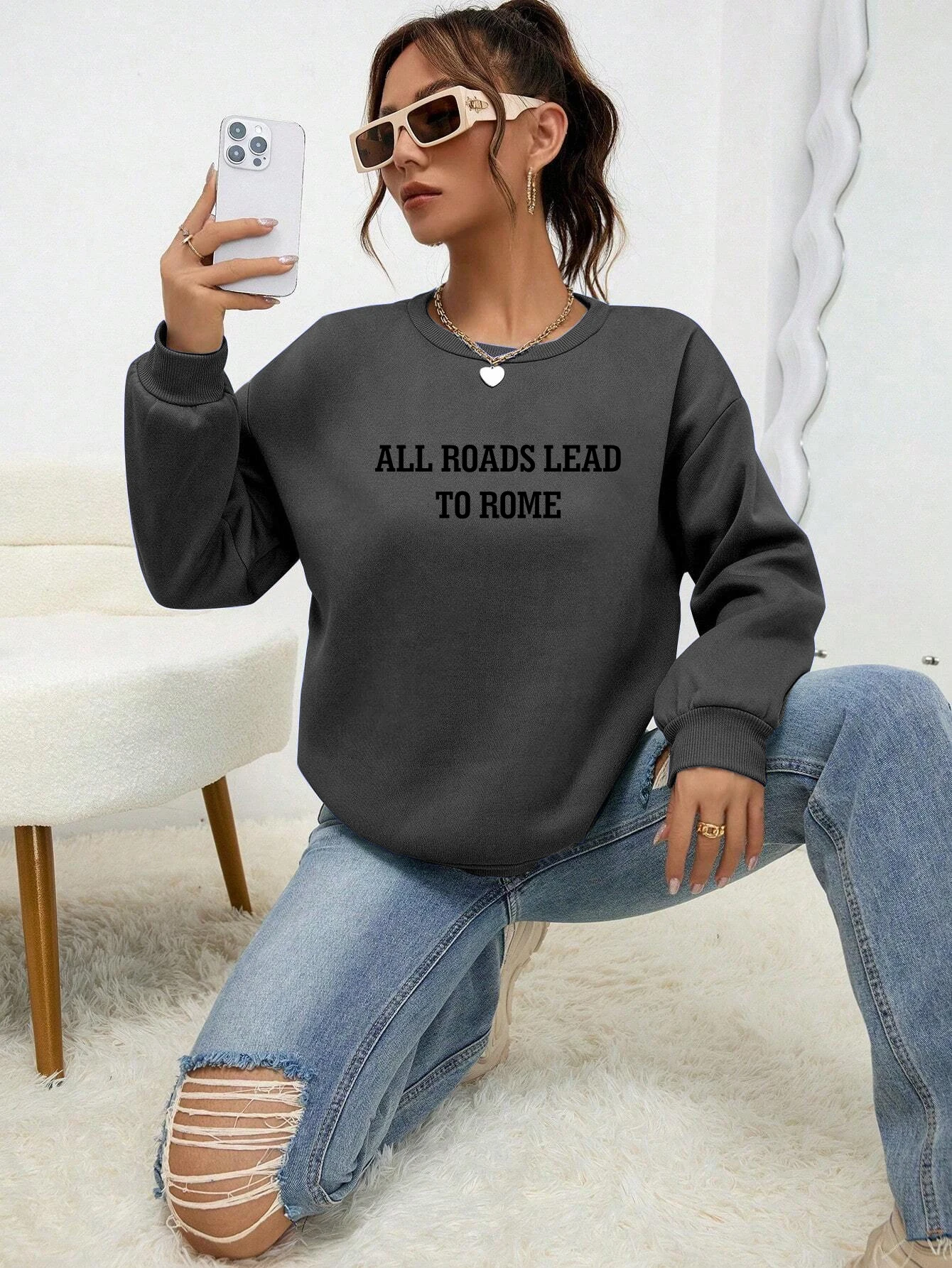 All Roads Leads To Rome Printing Woman Topscasual Comfortable Sweatshirt Fashion Casual Soft Topssimple Autumn Warm Clothing