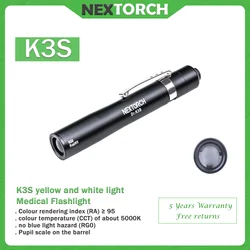 NEXTORCH K3S medical flashlight, White yellow light sources, Ear, Nose, Throat, Oral Pupil Examination Flashlight, portability